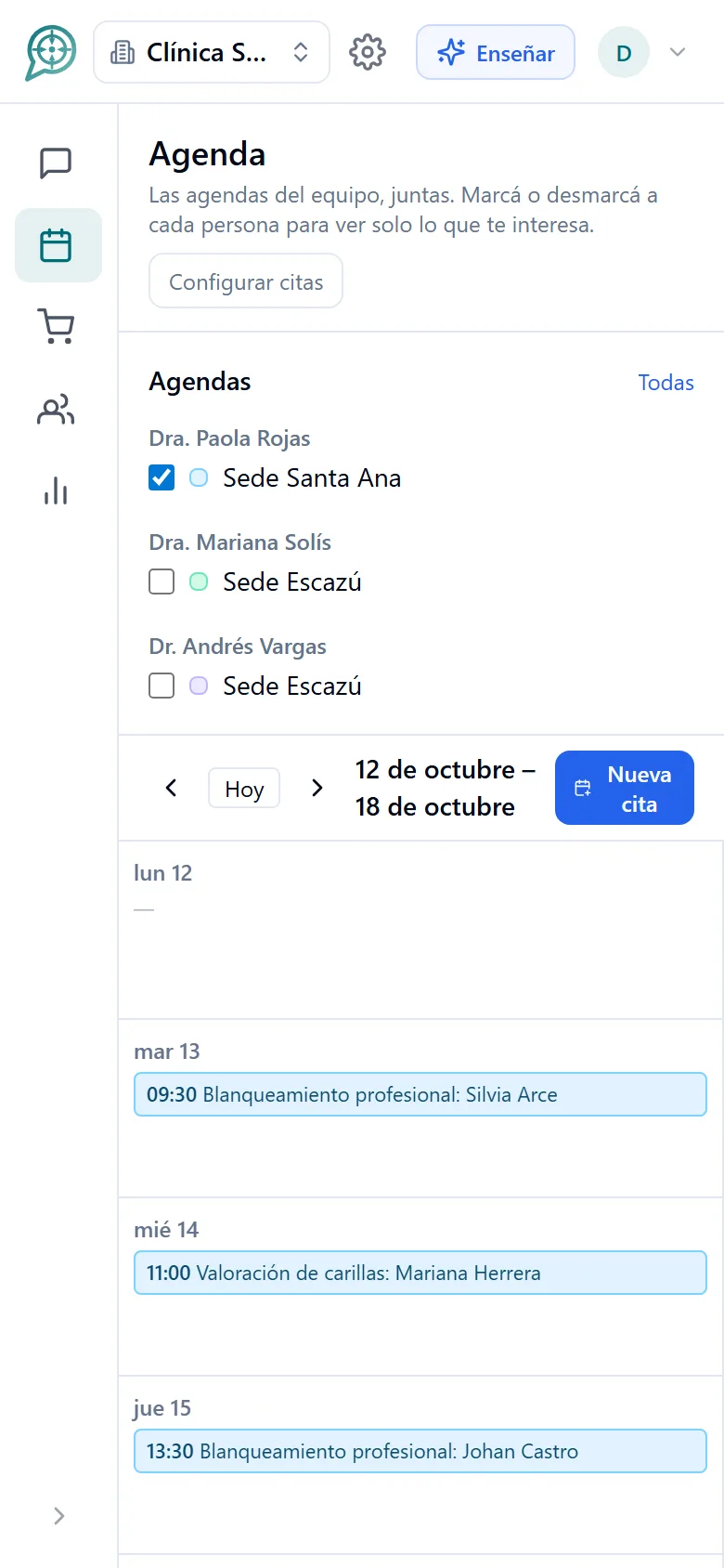 Vista de calendario con citas confirmadas y pendientes (móvil)
